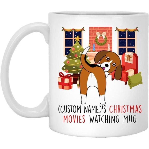 Lovesout Naughty Beagle Dog 2025 Christmas Movies Watching Mug Personalized Name Gifts 2026 New Year Eve Coffee Cup White 11 oz