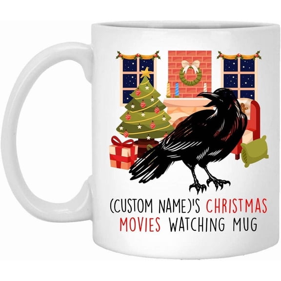 Lovesout Raven Bird 2025 Christmas Movies Watching Mug Personalized Name Gifts 2026 New Year Eve Coffee Cup White 11 oz