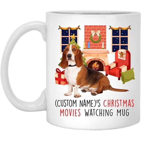 Lovesout Red Sable Basset Hound Dog 2025 Christmas Movies Watching Mug Personalized Name Gifts 2026 New Year Eve Coffee Cup White 11 oz