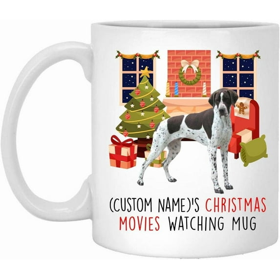 Lovesout Reddish Brown Spotted English Pointer Dog 2025 Christmas Movies Watching Mug Personalized Name Gifts 2026 New Year Eve Coffee Cup White 11 oz