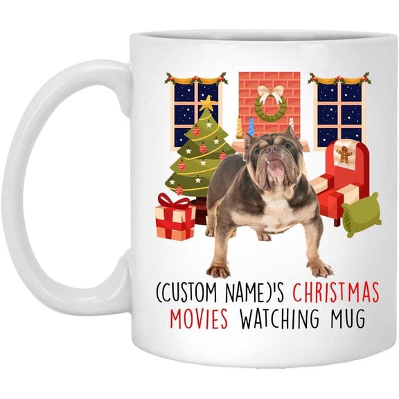 Lovesout Sable American Bully Dog 2025 Christmas Movies Watching Mug Personalized Name Gifts 2026 New Year Eve Coffee Cup White 11 oz