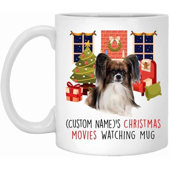 Lovesout Sable Papillon Dog 2025 Christmas Movies Watching Mug Personalized Name Gifts 2026 New Year Eve Coffee Cup White 11 oz