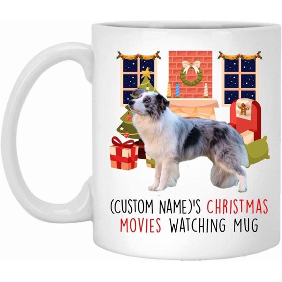 Lovesout Silver Merle Border Collie Dog 2025 Christmas Movies Watching Mug Personalized Name Gifts 2026 New Year Eve Coffee Cup White 11 oz
