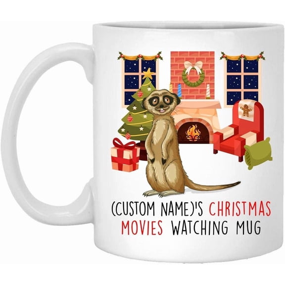 Lovesout Standing Meerkat 2025 Christmas Movies Watching Mug Personalized Name Gifts 2026 New Year Eve Coffee Cup White 11 oz