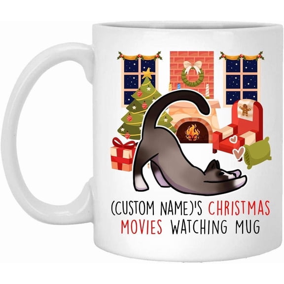 Lovesout Stretch Snowshoe Cat 2025 Christmas Movies Watching Mug Personalized Name Gifts 2026 New Year Eve Coffee Cup White 11 oz