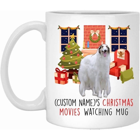 Lovesout White Borzoi Dog 2025 Christmas Movies Watching Mug Personalized Name Gifts 2026 New Year Eve Coffee Cup White 11 oz