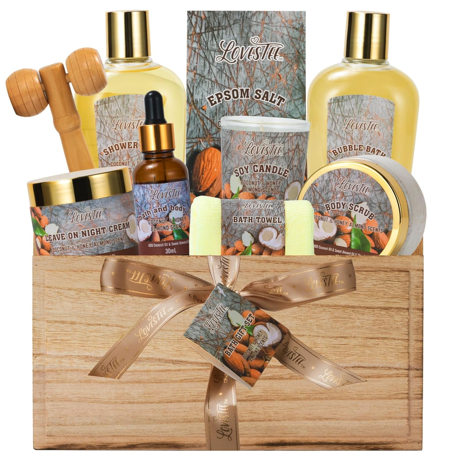 Lovestee 9-Pc Bath Gift Set for Women Coconut & Honey Almond Spa Gift Basket