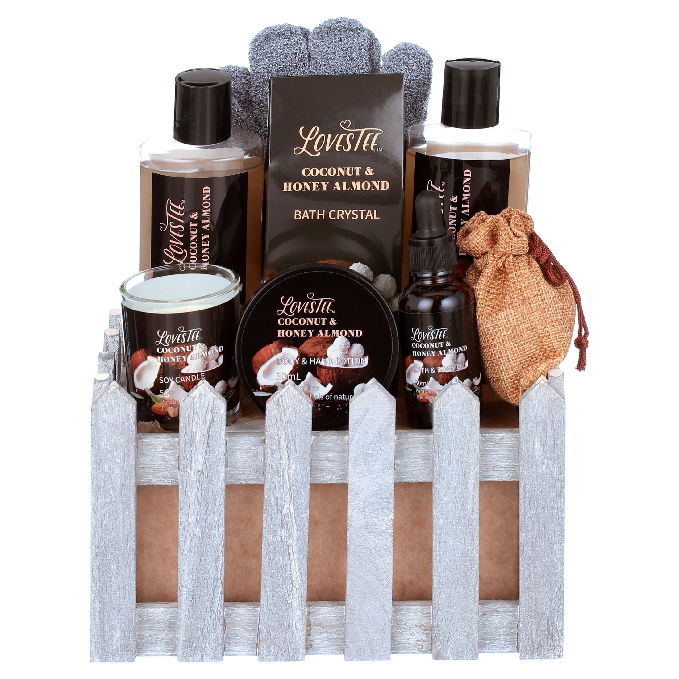 Lovestee 9-Pc Coconut & Honey Almond Spa Gift Basket Set for Women
