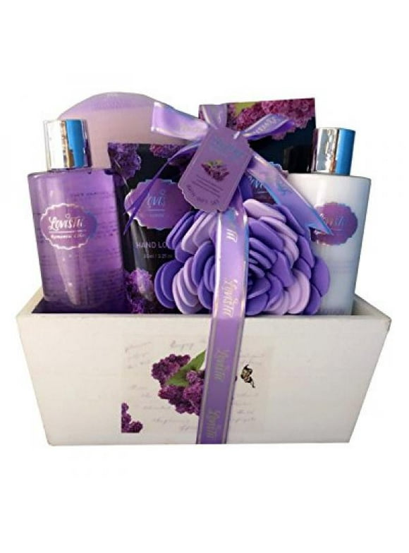 Lovestee Romantic Lilac Bath and Body Spa Gift Basket for Women with Lavender Fragrance