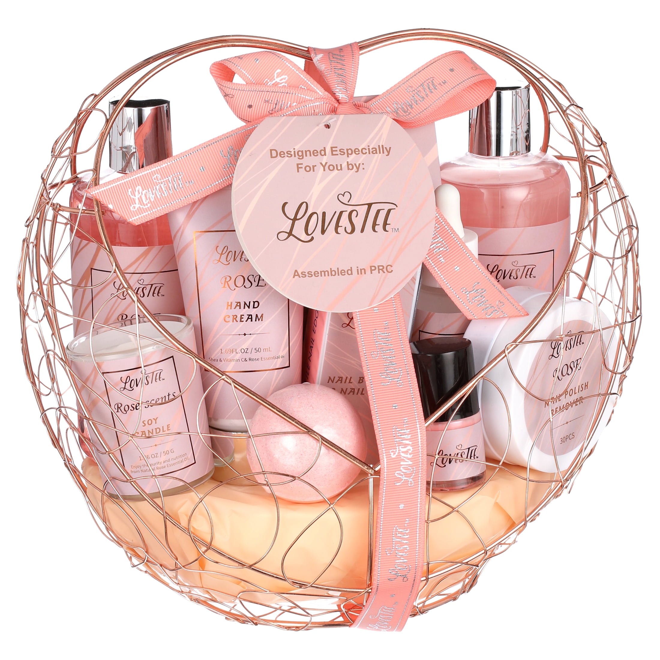 Lovestee Rose Spa Kit Gift Basket for Women with Shower Gel, Nail Kit