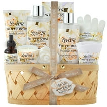 Lovestee White Rose Bath and Body Spa Gift Basket for Women with Bath Towel