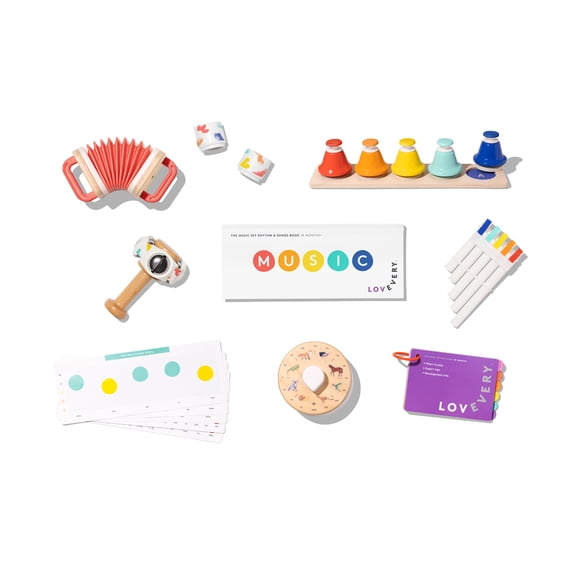 Lovevery, The Music Set by Lovevery, 6 Montessori Musical Instruments & Rhythm Book (Educational Toys for Toddlers & Preschoolers)