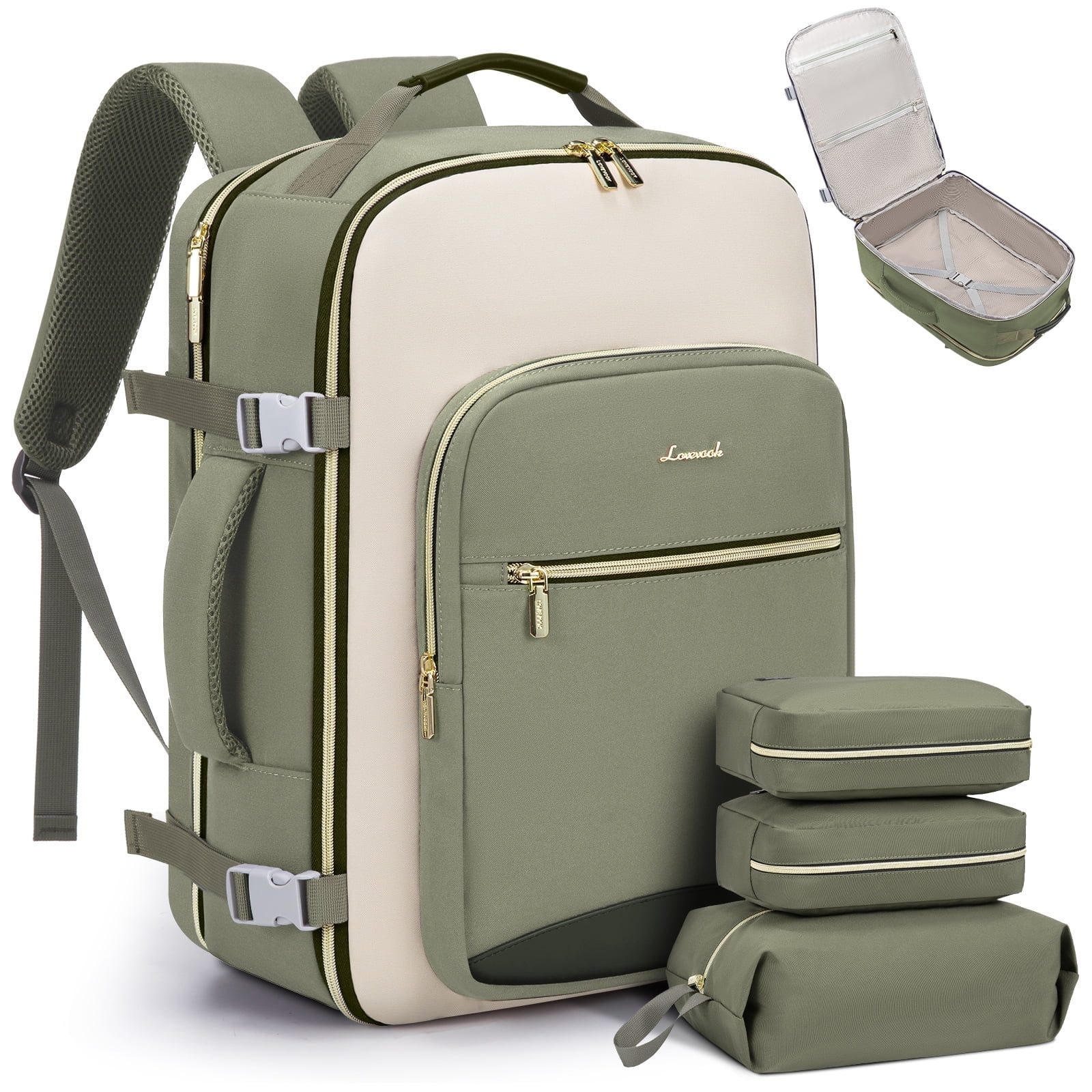Lovevook Backpack Men Women, 40L Expandable Carry On Backpack Set Airline Approved, Larger Waterproof Suitcase Weekender Overnight Bag TSA Friendly