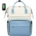 thumbnail image 1 of Lovevook Laptop Backpack 17", Women Teacher Nurse Work Bag Fit 17" Laptop, College School Book Bag Travel Backpack Purses- Beige+Light Blue, 1 of 9