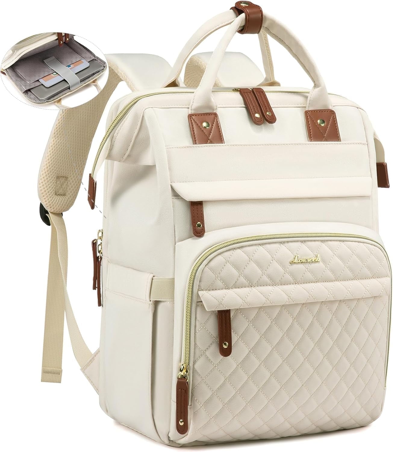 Lovevook Laptop Backpack for Women,Quilted Fashion Nurse Teacher Work Backpack Purses,Water-Resistant Travel Computer Bag for College Office Ladies Fit 15.6" Laptop