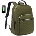thumbnail image 1 of Lovevook Laptop Backpack for Women, 15.6" Quilted Travel Backpack with Anti-Thief Pocket, Teacher Backpack Book Bag Nurse Bag Purse with USB-ARMY Green, 1 of 9