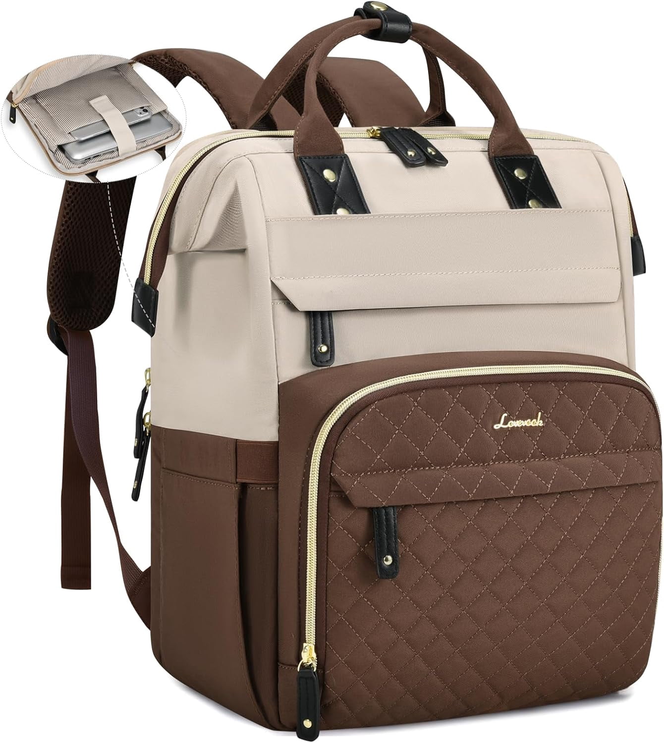 Lovevook Laptop Backpack for Women,Quilted Fashion Nurse Teacher Work Backpack Purses,Water-Resistant Travel Computer Bag for College Office Ladies Fit 15.6" Laptop