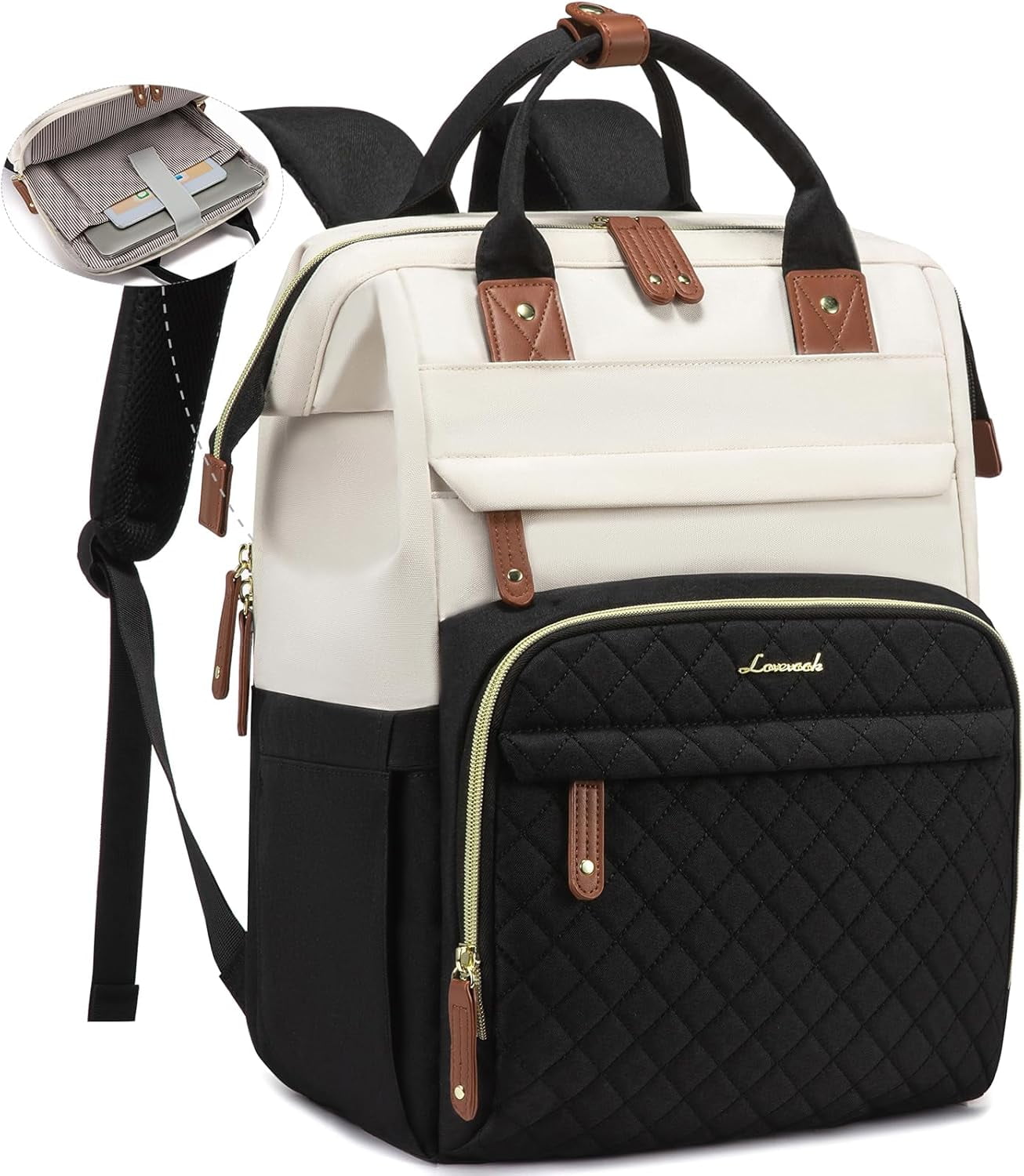 Lovevook Laptop Backpack for Women,Quilted Fashion Nurse Teacher Work Backpack Purses,Water-Resistant Travel Computer Bag for College Office Ladies Fit 15.6" Laptop