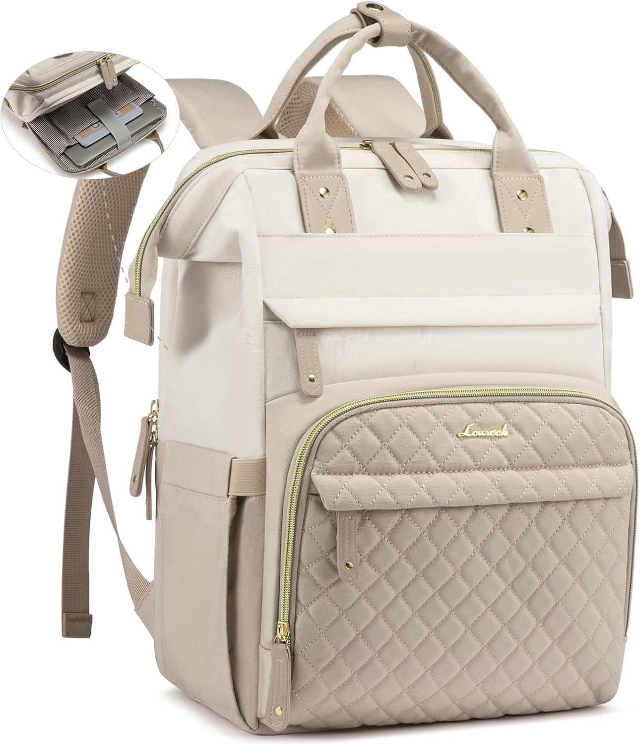 Lovevook Laptop Backpack for Women,Quilted Fashion Nurse Teacher Work Backpack Purses,Water-Resistant Travel Computer Bag for College Office Ladies Fit 15.6" Laptop