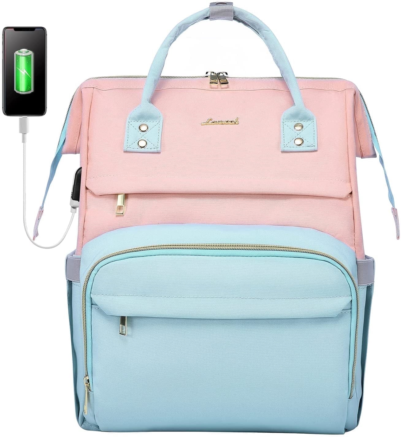 Lovevook Laptop Bag 15.6", Women Work Computer Bag Teacher Nurse Backpack Purse with USB, Waterproof Travel Backpack College Bookbag