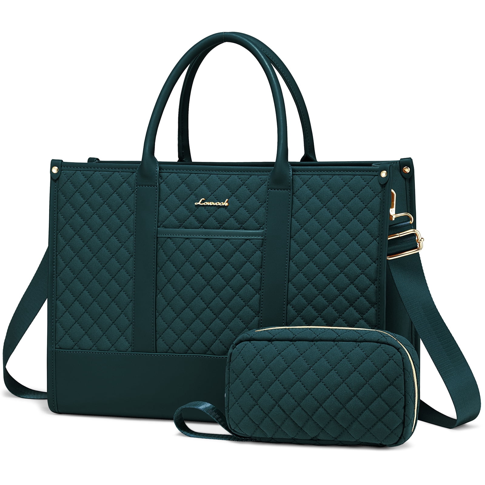 Lovevook Laptop Tote Bag for Women, Canvas Work Bag Fit 15.6" Laptop, Fashion Handbag Shoulder Bag with Clutch Purse for Daily