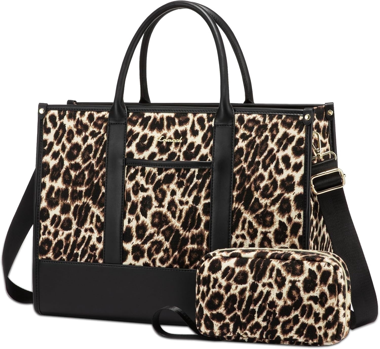 Lovevook Laptop Tote Bag for Women, Lightweight Pu Leather Work Tote Bag with Clutch Purse, Large Computer Bag Briefcase Fit for 15.6" Laptop