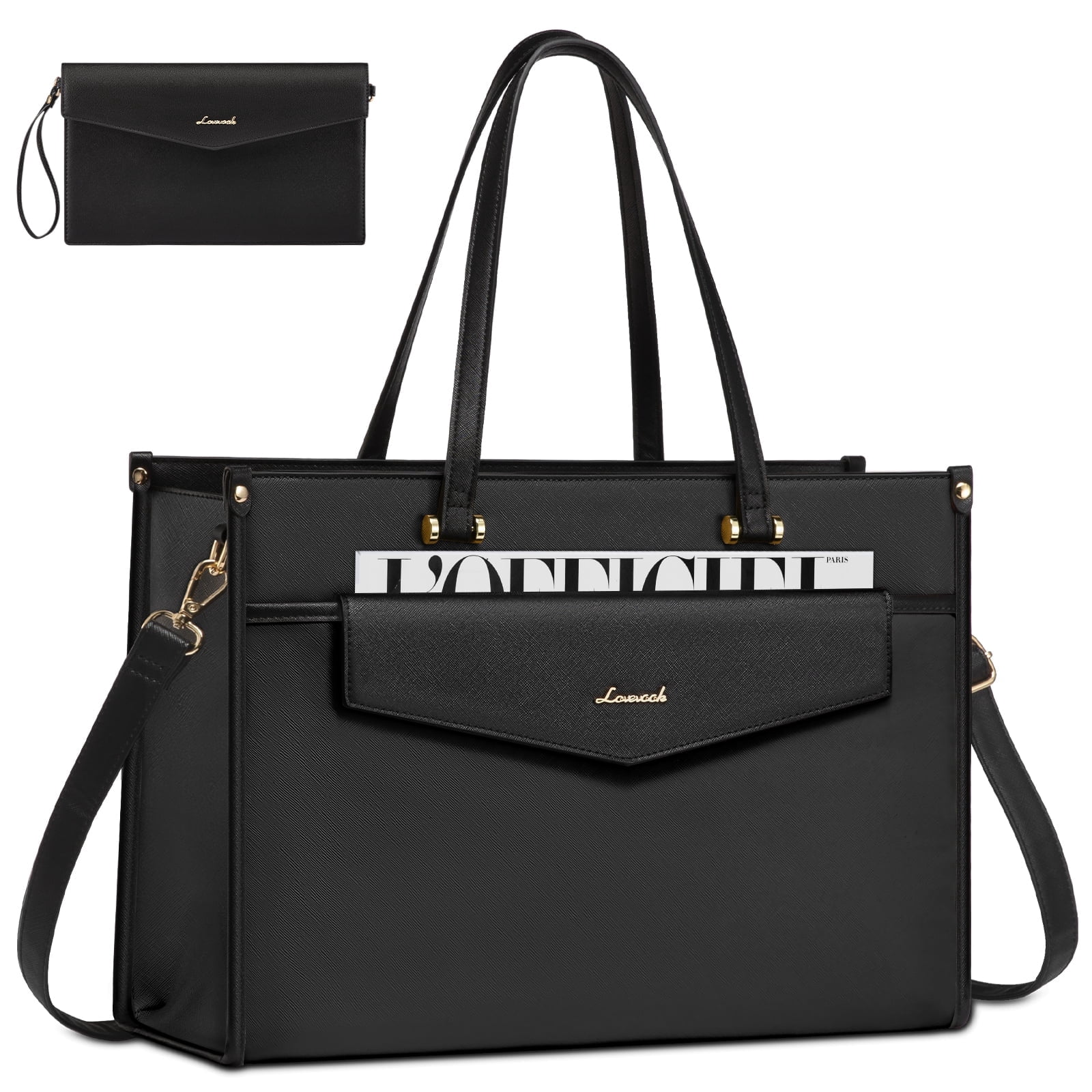Lovevook Laptop Tote Bag for Women,PU Leather Teacher Nurse Office Ladies Work Bag,Classy Anti-Thief Women Handbags Shoulder Bags-Large