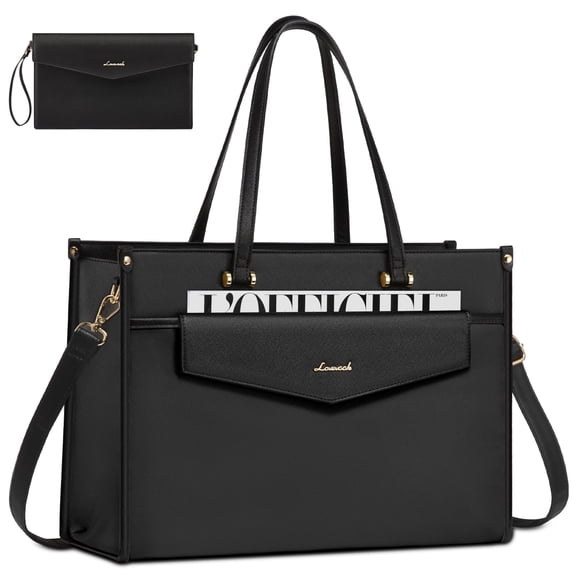 Lovevook Laptop Tote Bag for Women,PU Leather Teacher Nurse Office Ladies Work Bag,Classy Anti-Thief Women Handbags Shoulder Bags-Large