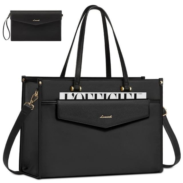 Lovevook Laptop Tote Bag for Women,PU Leather Teacher Nurse Office Ladies Work Bag,Classy Anti-Thief Women Handbags Shoulder Bags-Large