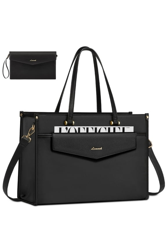 Laptop Tote Bag for Women,PU Leather Teacher Nurse Office Ladies Work Bag,Classy Anti-Thief Women Handbags Shoulder Bags-Large