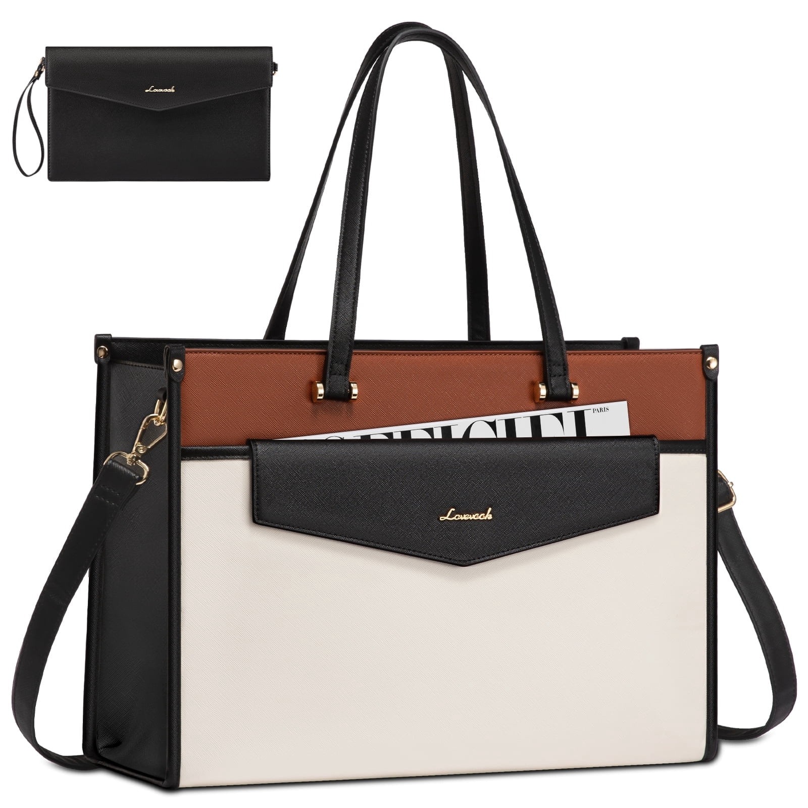 Lovevook Laptop Tote Bag for Women,PU Leather Teacher Nurse Office Ladies Work Bag,Classy Anti-Thief Women Handbags Shoulder Bags-Large