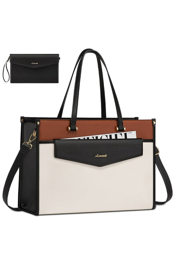 Laptop Tote Bag for Women,PU Leather Teacher Nurse Office Ladies Work Bag,Classy Anti-Thief Women Handbags Shoulder Bags-Large