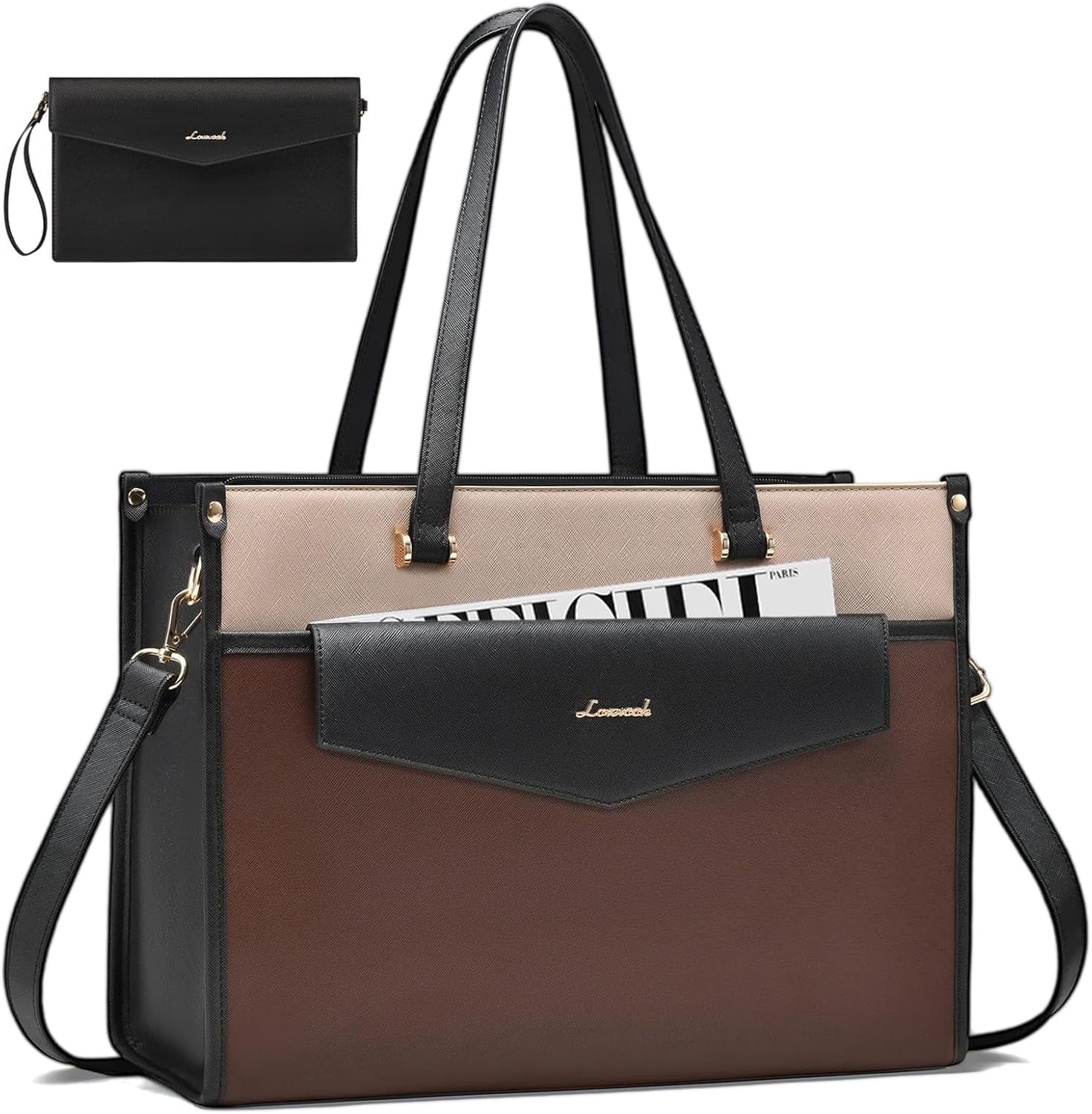 Lovevook Laptop Tote Bag for Women,PU Leather Teacher Nurse Office Ladies Work Bag,Classy Anti-Thief Women Handbags Shoulder Bags-Large