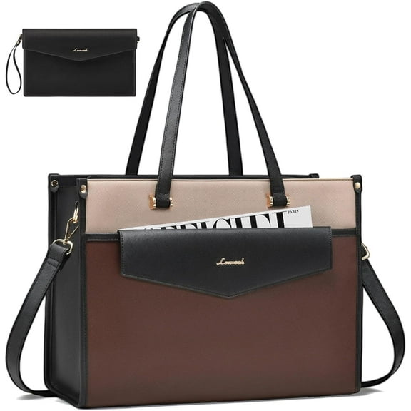 Lovevook Laptop Tote Bag for Women,PU Leather Teacher Nurse Office Ladies Work Bag,Classy Anti-Thief Women Handbags Shoulder Bags-Large