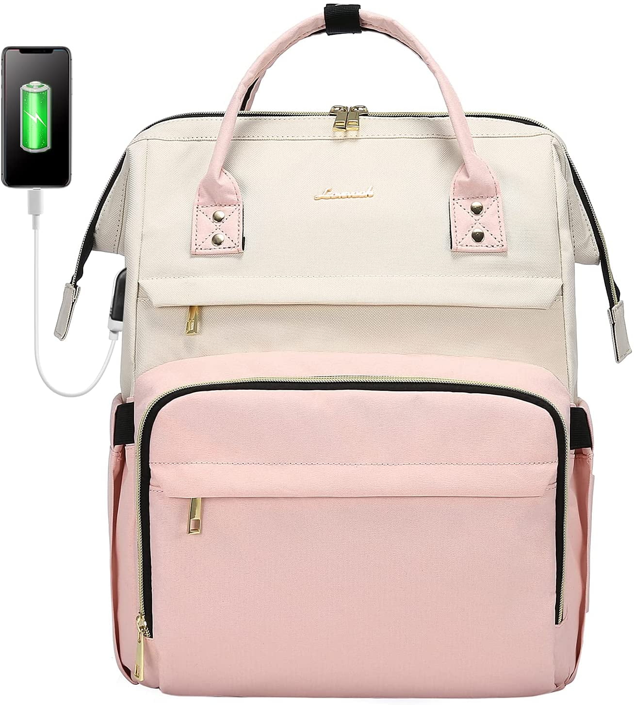 Lovevook Large Capacity 17inch Laptop Bag with Anti-Thief Pocket and USB Charging Port, Beige Pink