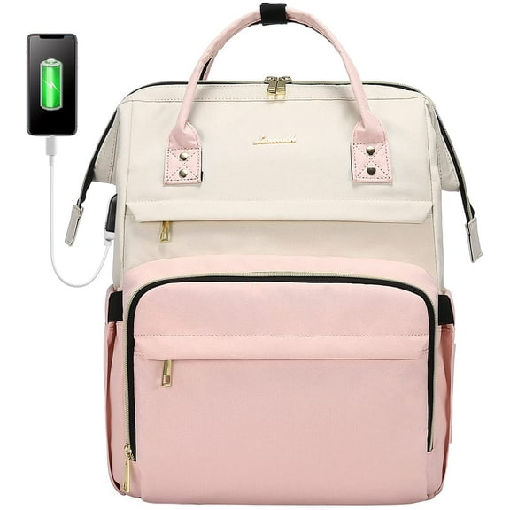 Lovevook Large Capacity 17inch Laptop Bag with Anti-Thief Pocket and USB Charging Port, Beige Pink