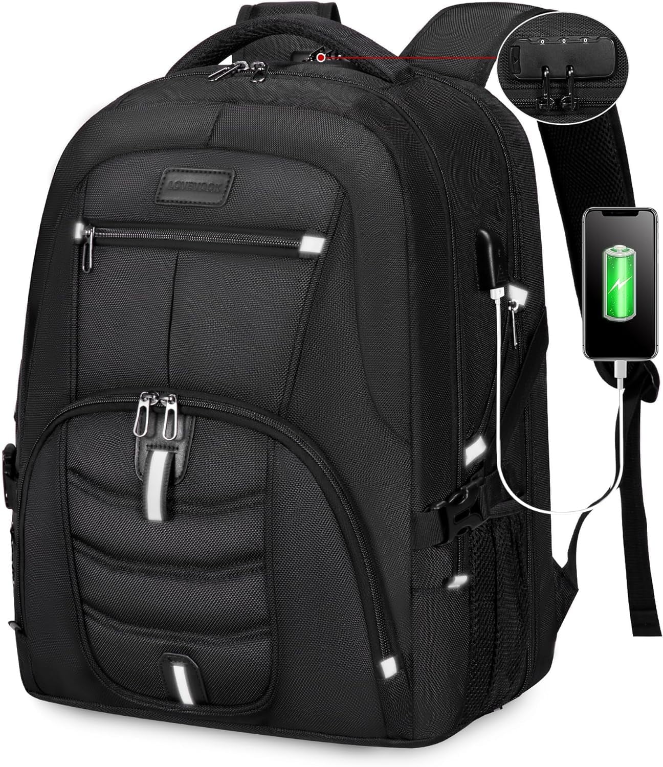 Lovevook Men Travel Backpack, Waterproof Laptop Bag 17", Anti-Thelf Work Bag College Book Bag Teacher Backpack with Lock