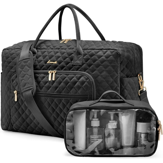 Lovevook Nylon Quilted Travel Duffle Handbags Black