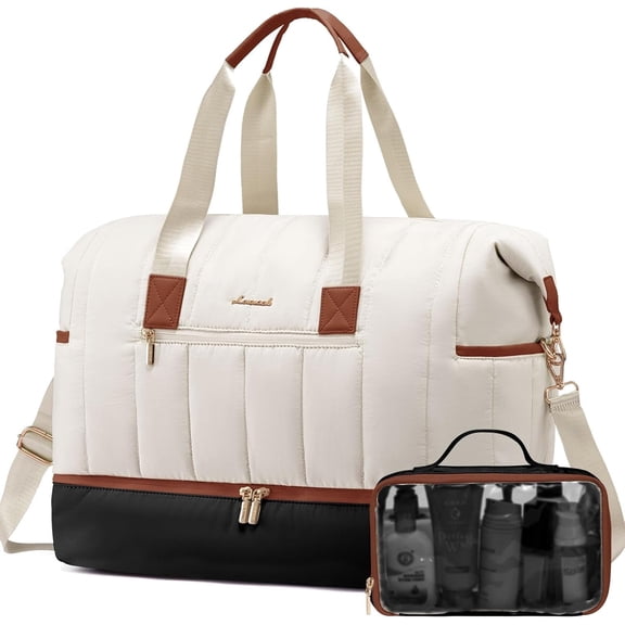 Lovevook Puffer Duffle Bag, 42L Travel Weekender Overnight Bag with Toiletry Bag, Carry-on Personal Item Bag Hospital Bag Gym Bag with Dry/Wet Separation