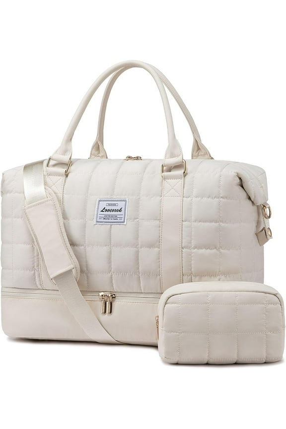 Puffer Duffle Bag, 42L Travel Weekender Overnight Bag with Toiletry Bag, Carry-on Personal Item Bag Hospital Bag Gym Bag with Dry/Wet Separation