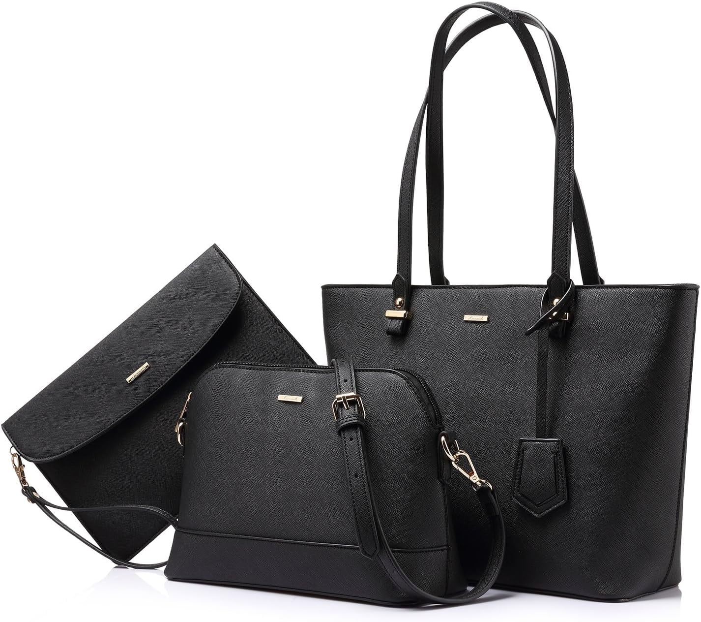 Lovevook Purses and Handbags for Women, Fashion Tote Satchel Shoulder Bag,Top Handle Satchel Bags Purse Set- 3pcs & Black