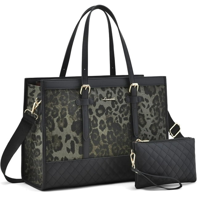 Lovevook Tote Work Bag for Women, Canvas Tote Laptop Bag 15.6" Fashion Large Handbag with Clutch Purse Daily for Office College Teacher Travel