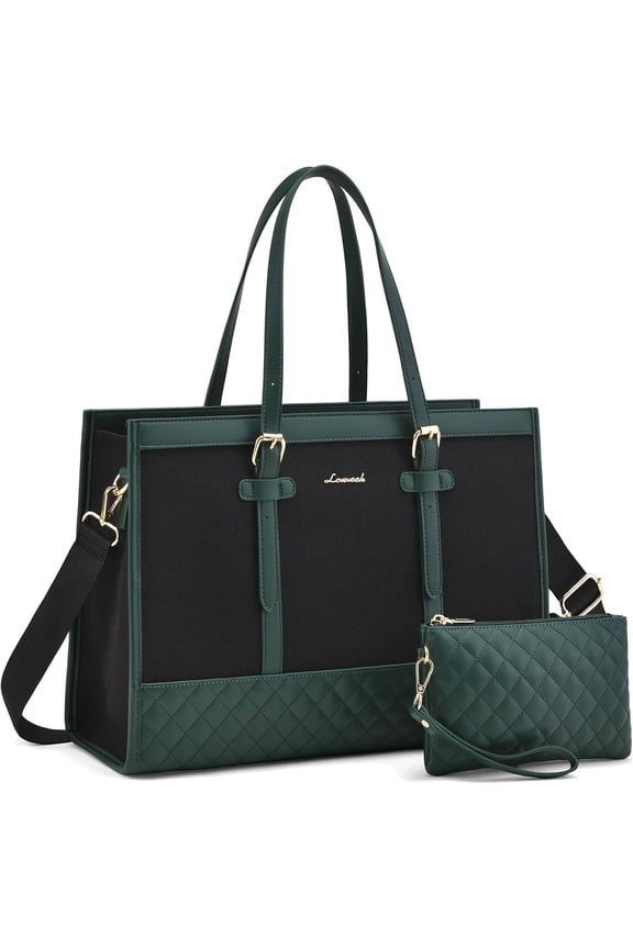 Tote Work Bag for Women, Canvas Tote Laptop Bag 15.6" Fashion Large Handbag with Clutch Purse Daily for Office College Teacher Travel