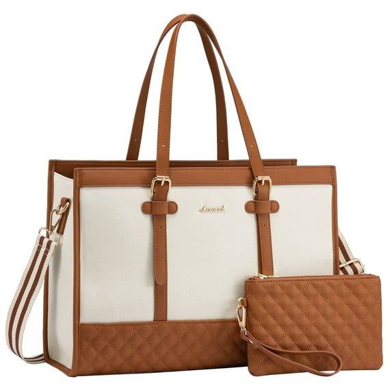 Lovevook Tote Work Bag for Women, Canvas Tote Laptop Bag 15.6" Fashion Large Handbag with Clutch Purse Daily for Office College Teacher Travel