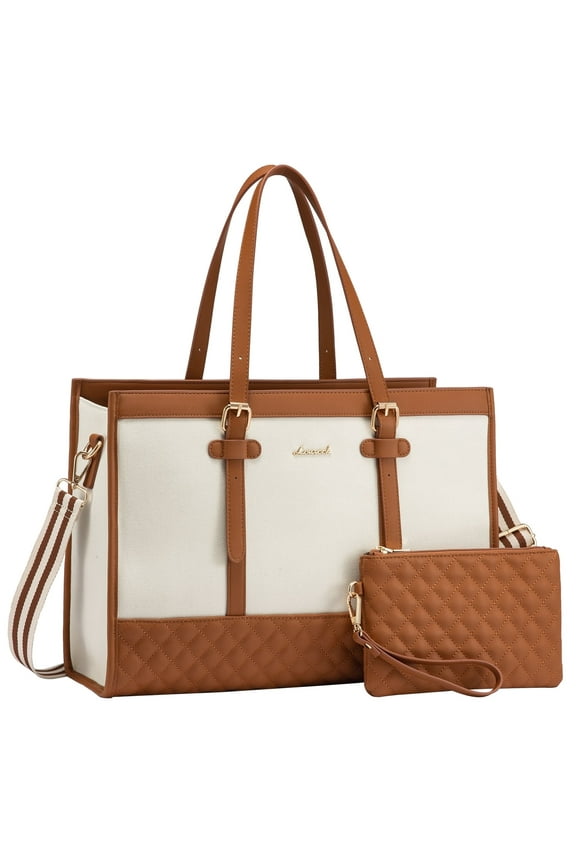 Tote Work Bag for Women, Canvas Tote Laptop Bag 15.6" Fashion Large Handbag with Clutch Purse Daily for Office College Teacher Travel