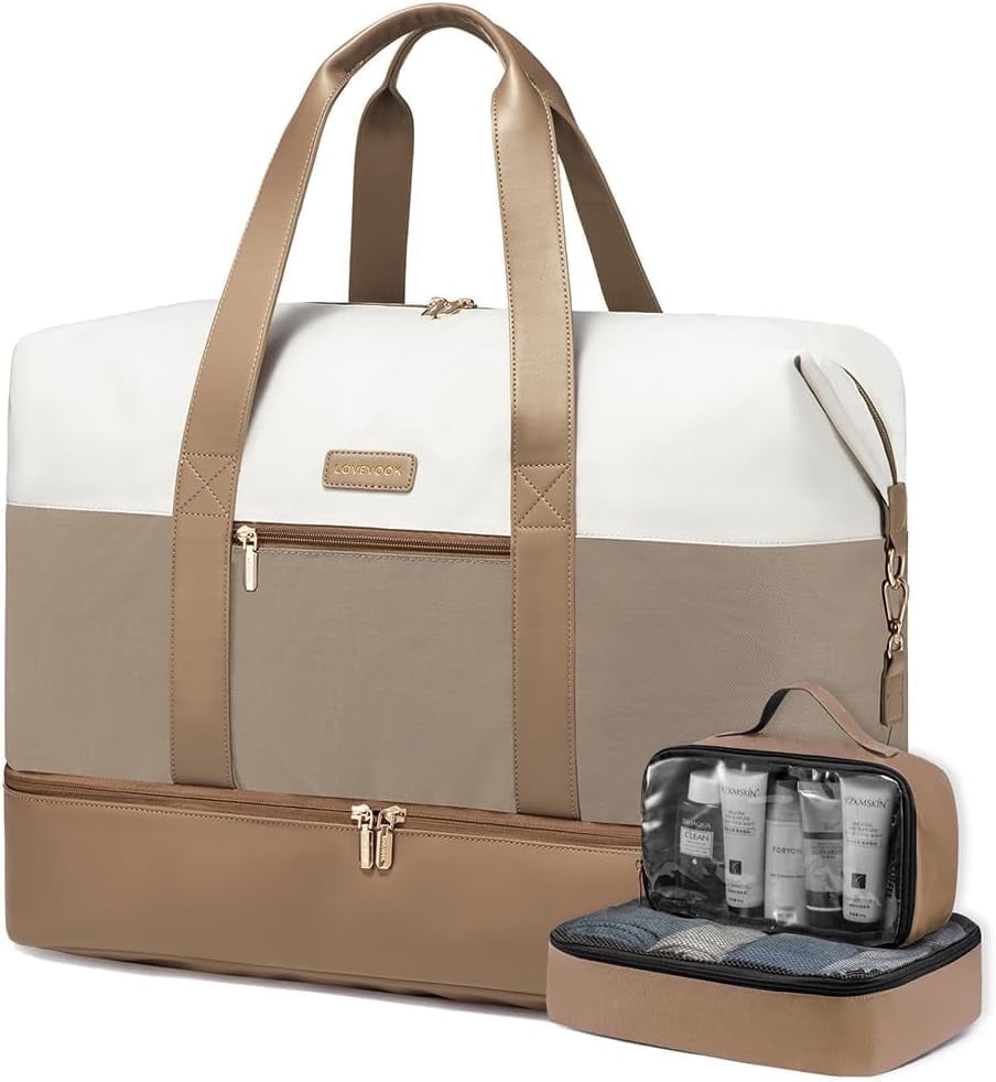 Lovevook Travel Duffel Bag for Women, Large Weekender Overnight Bag, Carry-on Gym Bag with Separate Shoes Compartment, Mom Hospital Bags for Labor and Delivery with 2 Packing Cubes