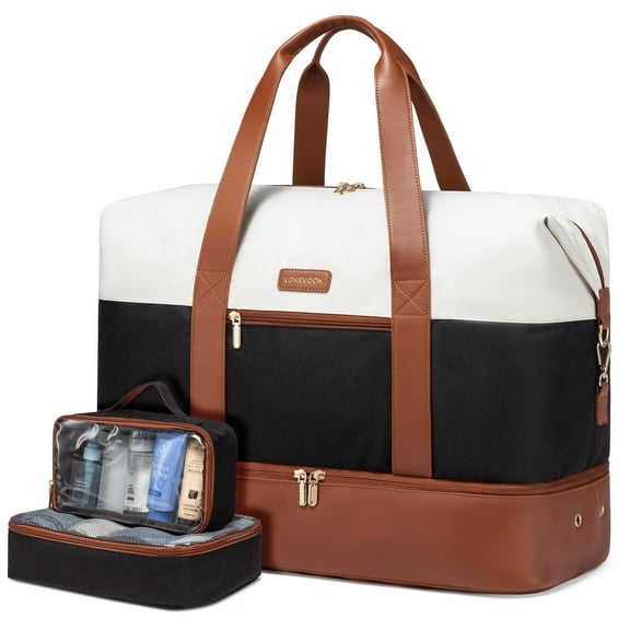 Lovevook Travel Duffel Bag for Women, Large Weekender Overnight Bag, Carry-on Gym Bag with Separate Shoes Compartment, Mom Hospital Bags for Labor and Delivery with 2 Packing Cubes