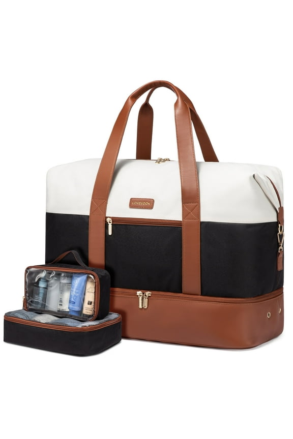 Travel Duffel Bag for Women, Large Weekender Overnight Bag, Carry-on Gym Bag with Separate Shoes Compartment, Mom Hospital Bags for Labor and Delivery with 2 Packing Cubes