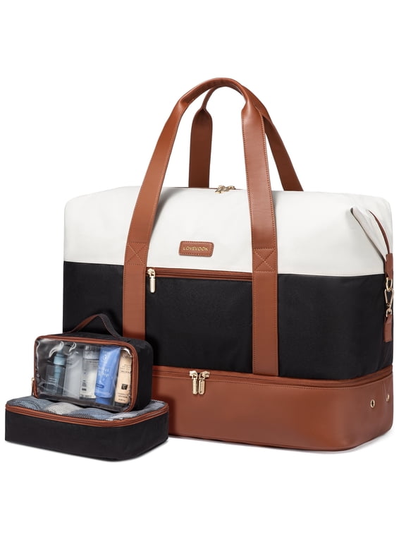 Travel Duffel Bag for Women, Large Weekender Overnight Bag, Carry-on Gym Bag with Separate Shoes Compartment, Mom Hospital Bags for Labor and Delivery with 2 Packing Cubes