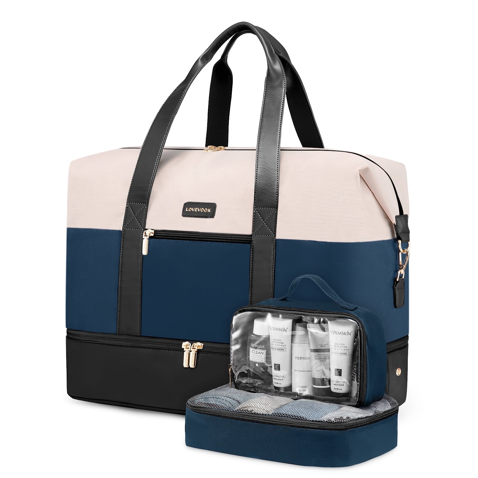 Lovevook Travel Duffel Bag for Women, Large Weekender Overnight Bag, Carry-on Gym Bag with Separate Shoes Compartment, Mom Hospital Bags for Labor and Delivery with 2 Packing Cubes